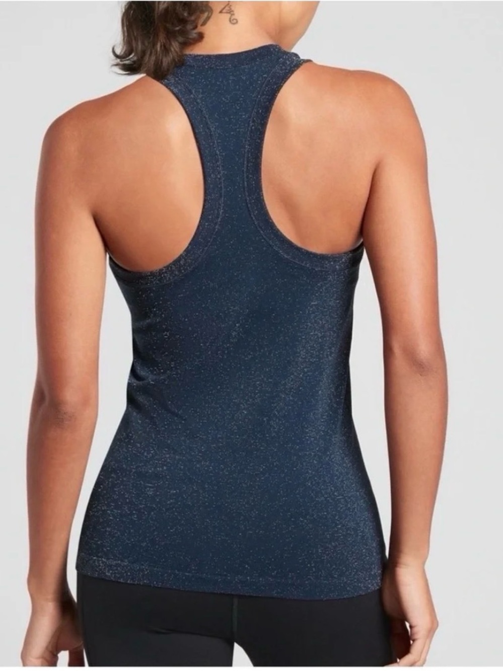 Athleta Momentum Shine Tank Top Navy Blue With Metallic Shimmer Sz Medium - Picture 2 of 6